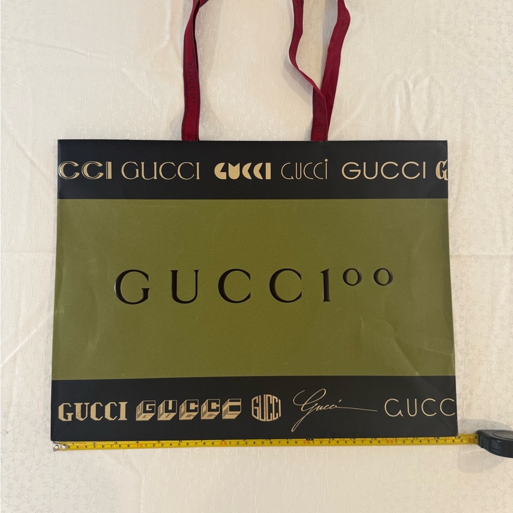 Gucci Green and Black Shopping Bag with Red Handles